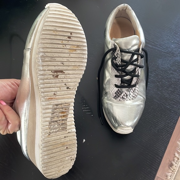 Yun yun Sun by Miss wifi silver platform sneakers size 38 leather metallic lace - Picture 6 of 13